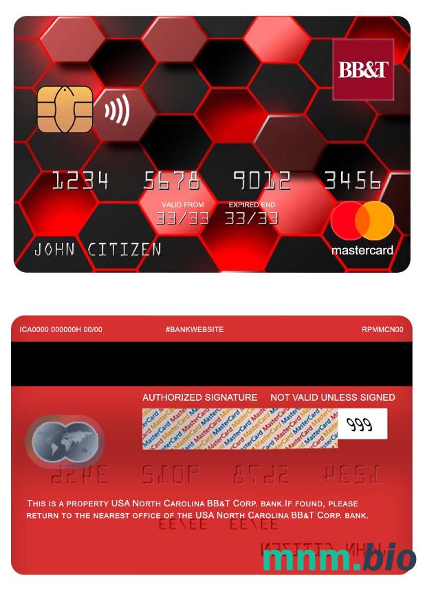 USA North Carolina BB&T Corp. bank przykład karty mastercard w formacie PSD